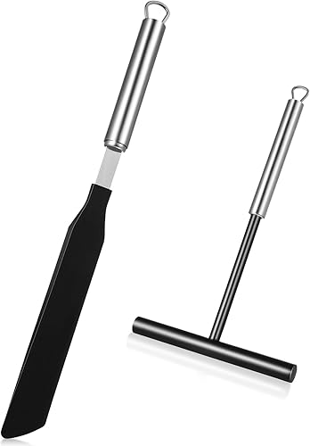Kit de esparcidor y espátula, 2 piezas para crepé de acero inoxidable en forma de T, espátula esparcidora de pasteles, tortitas, juego de