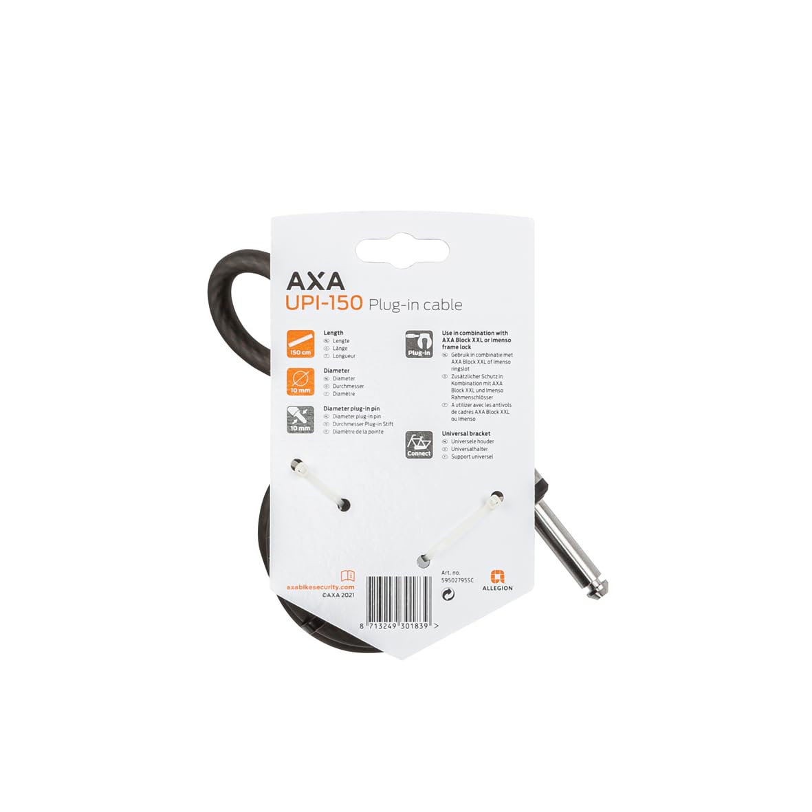 Câble Antivol AXA Zipper Combo 53 Cm – Serrure à Combinaison 3 Chiffres, Câble Acier 10 Mm – Pour Fixer Vélo Sur Porte-vélos