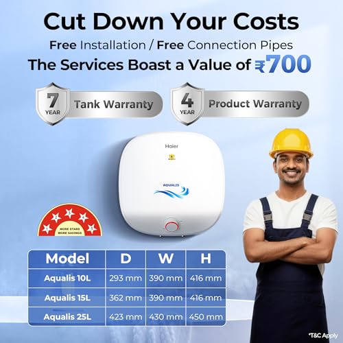 Image of Haier Aqualis Storage Water Geyser 15L, 5 Star Electric Water Heater for Bathroom, 2.2kW Fast Heating, Shock Proof Technology, 8 Bar Pressure, Glassline Tank, 4 Yr Product & 7 Yr Tank Warranty