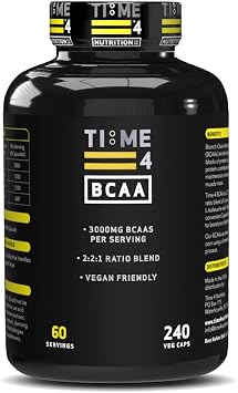 الوقت 4 BCAA - 240 كبسولة الأحماض الأمينية المتفرعة عالية القوة المصنوعة عن طريق عملية التخمير - نمو العضلات وإصلاح الأنسجة وإنتاج الطاقة كبسولات BCAA النباتية وليس أقراص BCAA الأحماض الأمينية
