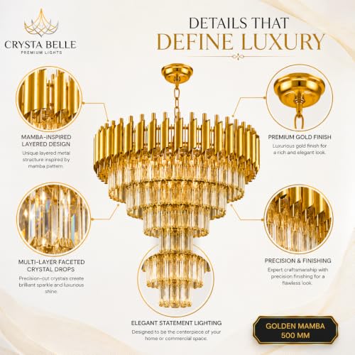 Image of Modern Golden Mamba Crystal Chandelier 500mm Luxury Gold Finish Ceiling Light for Living Room, Bedroom, Dining, Room, Hotel, Home Decor Lighting Fixture