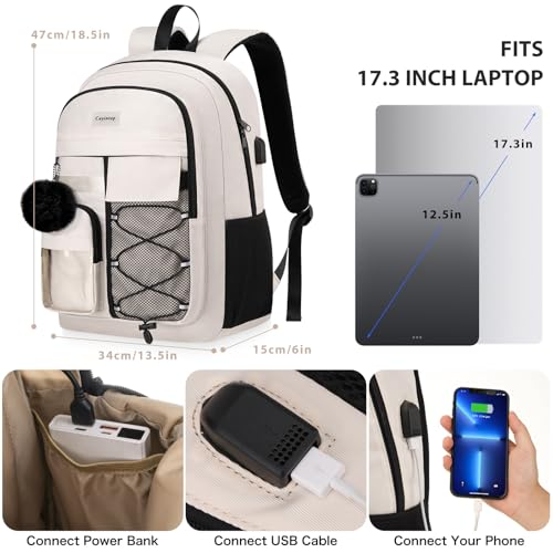 Image of Laptop Backpack for Women College Bookbag: 17.3 Inch Casual Work Backpacks with USB Charging Port Waterproof Womens Travel Back Pack with Laptop Compartment Daypack for Teacher Nurse Computer Bag