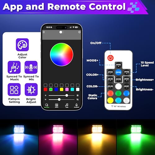 Image of 8 Pods RGB Rock Lights for 12V Trucks Boat Golf Cart, App & Remote