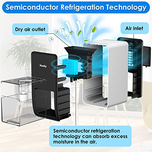 Ninesky Dehumidifier, (350 Sq.ft) 40 Oz Dehumidifiers For Bathroom, Bedroom, Dehumidifier With Auto Shut Off Function, Two Working Modes And 7 Colors Led Light #TOP1