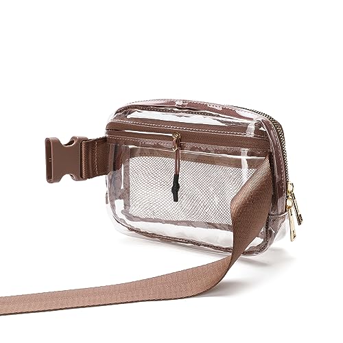 Image of Stadium Approved Clear Belt Bag Fanny Pack for Women Men with Adjustable Strap Crossbody Bag Waist Bag for Concerts Sports Travelling Hiking Running(Brown)