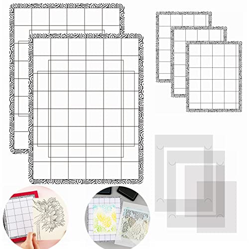 5 PCS Low Stick Mat Sticky Non-Slip Flexible Gridded Stamp Mats, 2 Standard and 3 Mini with 1 Plastic Blending Buddy Sheets Set Multi-Use Low Tack Mat,Stamp Adhesived Sheet Scrapbooking Craft Tool