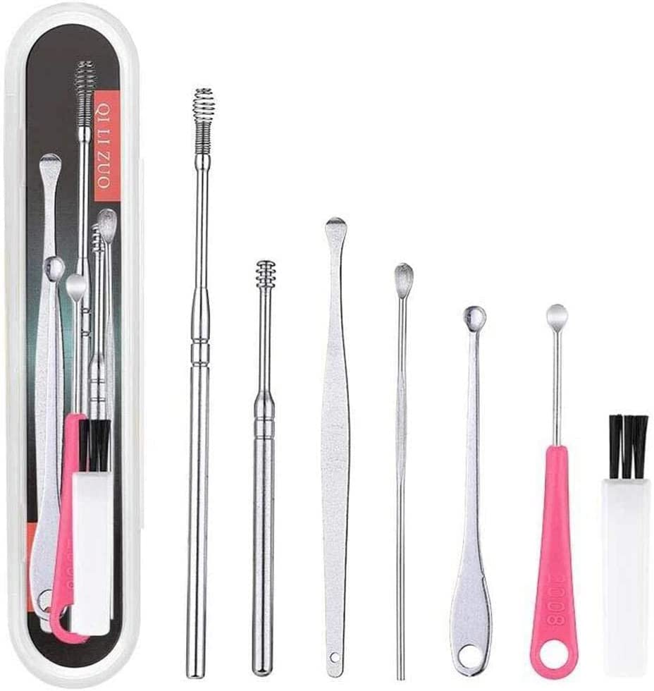 Generic 7Pcs Set Steel Earpick Wax Remover Curette Tool Ear Ear Cleaner Pick Ear Care Wax Pickers Clean