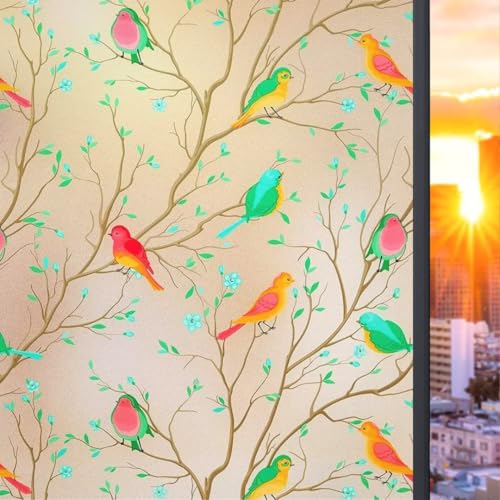 Image of WOO Home Frosted Glass Window Film & Stickers (24 X 120 INCH) Privacy Window Cover for Home & Office - Easy Apply, UV Protection, Removable Decorative Film (Multi Colour Bird Film | 2 X 10 SQFT)
