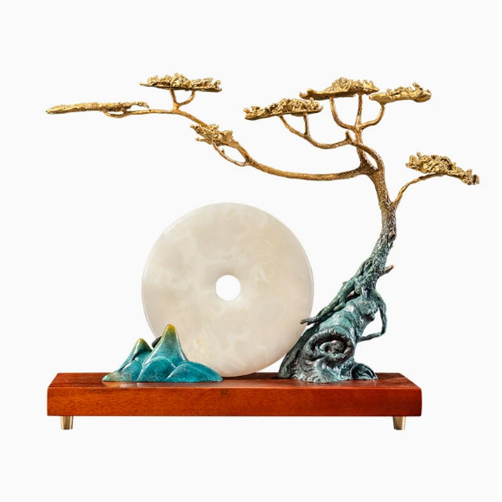 Hhhxkkuu New Chinese Style Handmade Pure Copper Pine Tree Sculpture