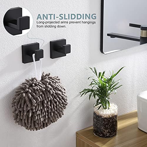 KOKOSIRI Coat Hooks for Wall Bathroom Towel Hook Black Coat Hook Robe Hook Garage Heavy Duty Wall Mounted, Stainless Steel, B1010BK-P2
