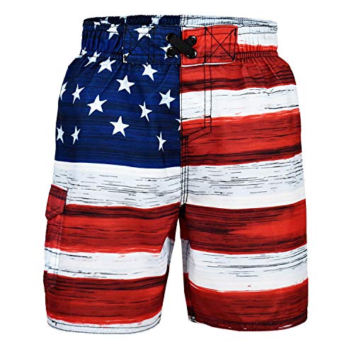 US Apparel Big Boys American Flag Inspired Board Shorts, Red, L(12)