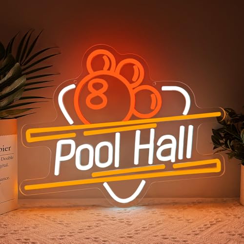 Pool Hall Neon Schild,Billard LED Schilder für Wand Dekor,Game Neon Sign für Home Bar Schlafzimmer Club Party Man Cave,Pool Table Deko Geschenk für Lady Männer USB Powered(15.4'*12.3')