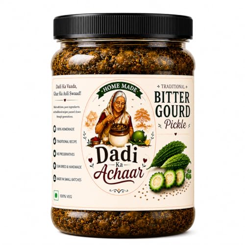 Home Made Bitter Gourd Pickle 400 ML | Dadi Ka Achaar | Karela Achar in Pure Mustard Oil | Traditional Indian Bitter Gourd Pickle | No Artificial Preservatives | Sun-Dried & Handmade | 100% Vegetarian