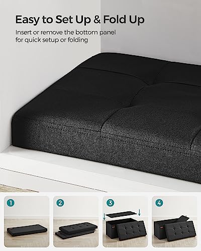 Image of SONGMICS Mazie Collection - 30 Inches Folding Storage Ottoman Bench, Ottoman Foot Rest, End of Bed Bench, Storage Chest, Load 660 lb, for Living Room, Bedroom, Entryway, Ink Black ULSF047B01