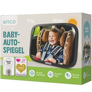 Onco 360° Baby Autospiegel - 2025 Vergleichssieger, 100% bruchsicher & rutschfest, 2024 & 2023 preisgekrönt, klares Sichtfeld, Spiegel Auto Baby Rückbank (17,  x 24,  cm)