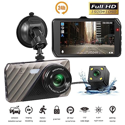 Image of QAWACHH Touch Screen Dash Cam 4 inch 1080P Dual Lens Car DVR Recorder Front and Rear Camera