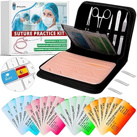 Kit de sutura quirúrgica para practicar con 33 piezas en un estuche compartimentado Cover