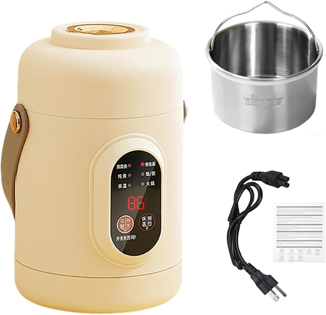 Multifunctional Health Pot, 500W Portable Mini Electric Cooker with Ceramic Glaze Inner & Steamer, Small Slow Cooker with 12-Hour Reservation, for Porridge, Rice, Soup & Steaming (800ml-Khaki)