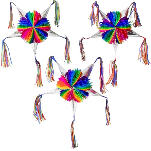 Mexican Piñata (SMALL 3 Pack) - Mini Pinatas Party Favor - Pinata for Birthday Party Decorations - Piñatas para Cumpleaños - Mini Mexican Piniata for Kids - Mexican Star Pinata