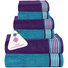 CASA COPENHAGEN He & She 6Pcs 100% Egyptian Cotton Large Designer Towels Gift Set- Indigo-Teal Green, 550GSM, 2Bath 2Hand 2Washcloths, Bath Towels for Bathroom Set for Women & Men