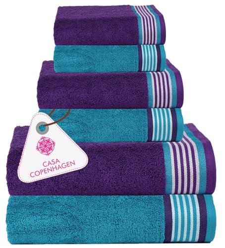 CASA COPENHAGEN He & She 6Pcs 100% Egyptian Cotton Large Designer Towels Gift Set- Indigo - Teal, 550GSM, 2Bath 2Hand 2Washcloths, Bath Towels for Bathroom (Gift Set for Women & Men) by CASA COPENHAGEN - Used condition - US$22.03