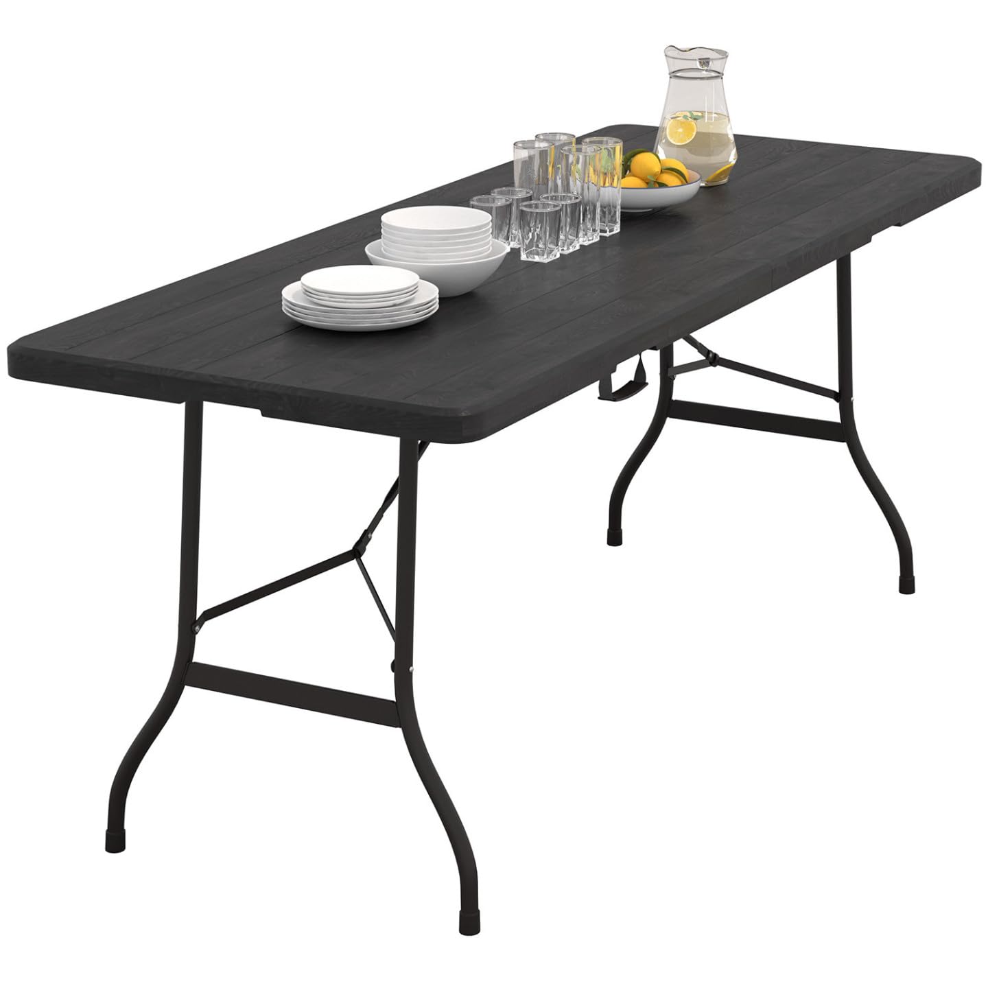 IDMarket - Table Pliante d'appoint Portable 180 cm pour Camping ou réception Imitation Bois Noir
