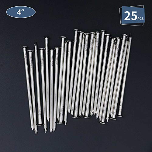 Image of JEGONFRI 25PCS 4 inch Nickel Plated Flat Head Nails for Hanging, Wood Nails
