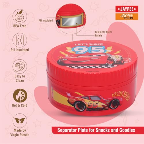 Image of JAYPEE Unimunch PU Insulated Inner Stainless Steel Lunch Box with Steel Dish | Spillproof Ideal for Snacks| Easy to Carry Non Toxic |Safe for Storing Food,375 ml, Red