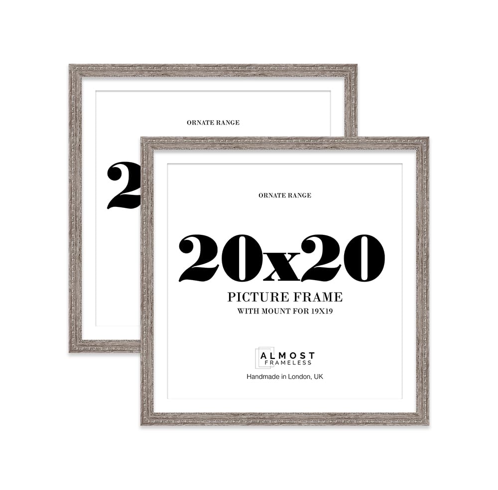 Walnut Ornate Picture Frame 20x20 With 19x19 Mount for Photos - Wall Dispay, Square, 2 Pack