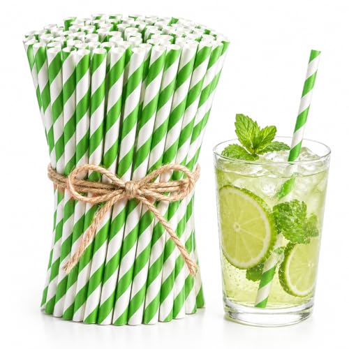 Haundry Green Striped Paper Straws