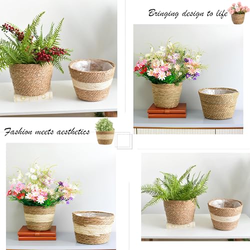 2 Pièces Panier Plante Seagrass, Panier à Plantes, Paille Pot de Fleurs, Main Tissé Pots de Fleurs, Panier Osier Plante, Contenants de Plantes, Naturel pour Plante Fleurs Home Mariage Decor – Image 6