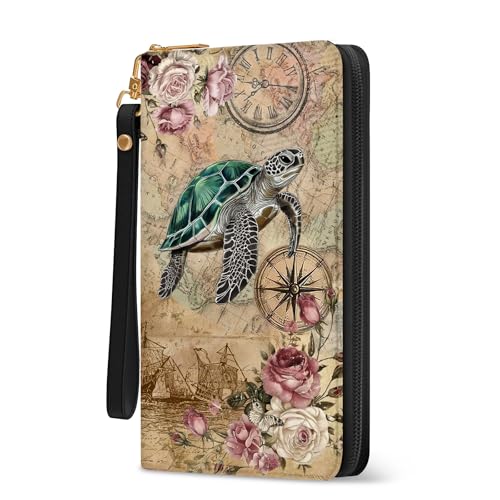 Sea Turtles Womens Wallet, Turtles Wristlet RFID Blocking Wallets for Women, Ladies Purse with Zip Around Credit Card Holder and 10 Card Slots & ID Window, Travel Large Capacity Women's Clutch Wallet