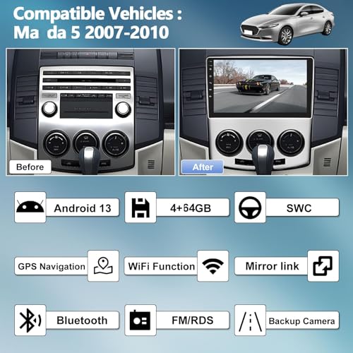 Estéreo Android 13 de doble din de 9 pulgadas con 4G+64G y 5G-WiFi 2
