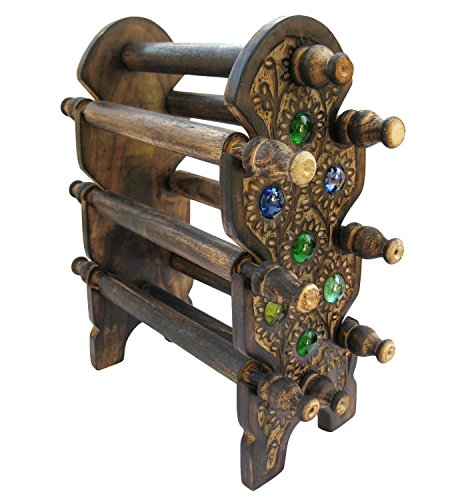 Image of Wooden Carved Bangle Stand | Folding Chuddi Stand | Gift item for women | Bar Bracelet, Bangle Jewelry Holder Stand Display Organizer, Bracelet Holder for Jewelry (Bangle stand 6 rods)