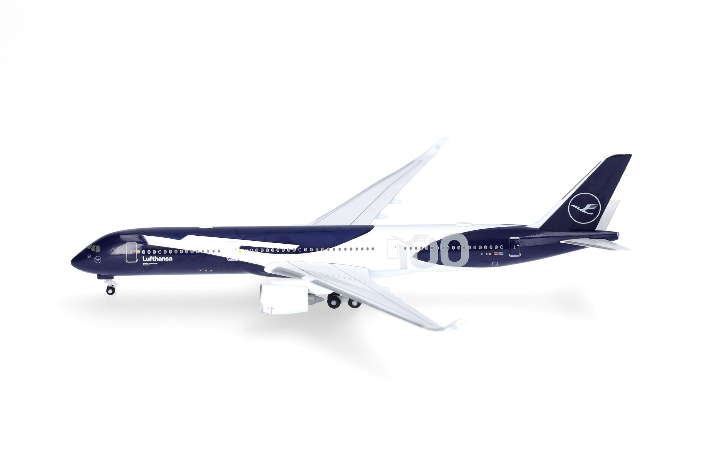 Herpa Miniatura del avión Lufthansa Airbus A350-900 100 años, Escala 1/500, Modelo prefabricado, maqueta de colleción, modelismo, Avion sin Soporte, Figura Metal
