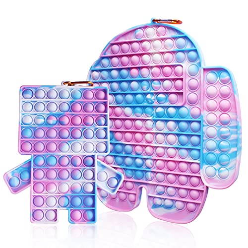 2 Pcs Jumbo Pop Push Bubble Fidget Sensory Toy, Big Size Tie-dye Silicone Fidget Popper Anxiety Stress Reliever Toys, Giant Bubble Popping Puzzle Game Gift for Adults Kids