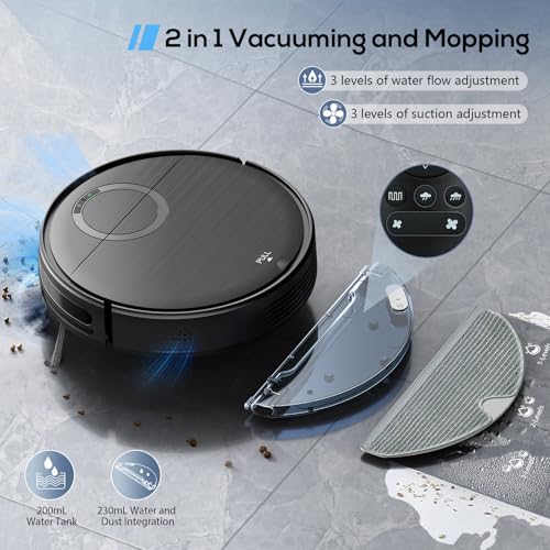 Image of Robot Vacuum, 2 in 1 Robot Vacuum and Mop Combo for Pet Owners: Strong Suction, Anti-Tangle Brushless Inlet, Picks Up Dog & Cat Hair, Wet Mopping Removes Paw Prints, Auto-Recharge with Schedule