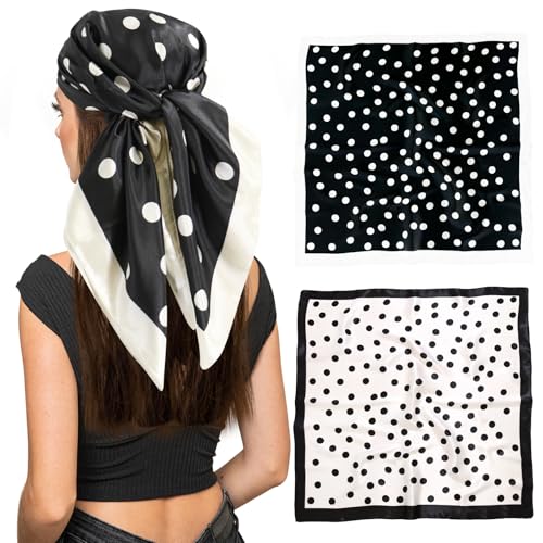 vimate Silk Head Scarf for Women -35 Square Fashion polka dots Satin Hair Scarf for Sleeping Warp at Night (Style144)