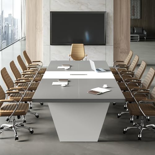 Large 10FT Conference Table with Cable Management – 119' Modern Boardroom Desk, 2.13' Thick Wood Top, Seats 10–12, Dark Gray & Walnut Finish