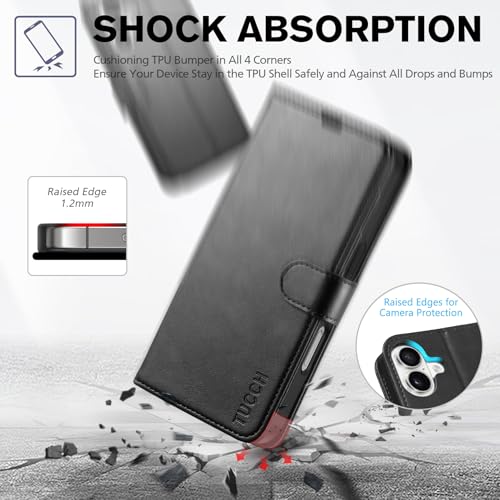 TUCCH Compatible with iPhone 16 Wallet Case, RFID Blocking 4 Card Holder Kickstand [Shockproof TPU Interior Shell], PU Leather Magnetic Closure Protective Flip Phone Cover, Black by TUCCH - Used condition - Image 6