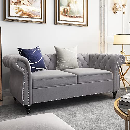 Image of QHITTY 2 Piece Living Room Set, Sectional Chesterfield Sofa Chair Contemporary Upholstered Velvet Loveseat Couch Sets for Living Room, Bedroom, Office
