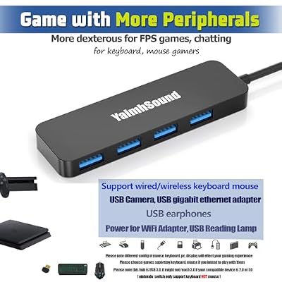 USB Splitter for Laptop, YaimhSound 4-Port USB Hub 3.0, Multiple USB Expander Adapter for Keyboard,Mouse, Dell,Asus,HP,MacBook,Surface, Acer,Ps4,Xbox,Flash Drive,SSD,Printer,Camera