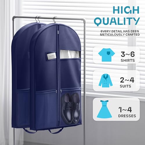 Image of Lazebox 43 inch Travel Garment Bag with Accessories Zipper Pocket, Heavy Duty Suit Bag for Suits, Tuxedos, Dresses, Coats, Blue, 1 pack