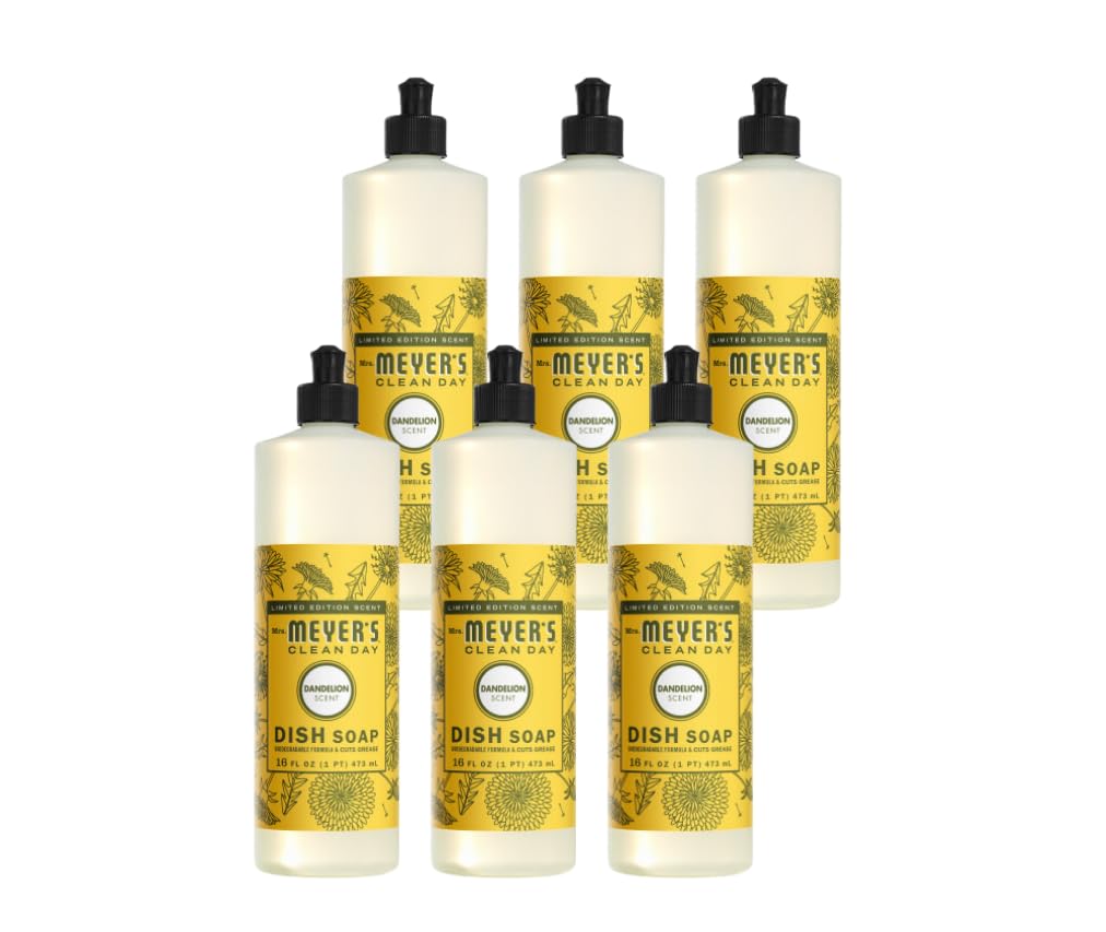 Mrs MEYERS Clean Day Liquid Dish Soap Dandelion Scent 16 Fl Oz Pack of 6