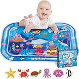 KooKooBaby Water Mat for Babies Tummy Time Toys - 26x20 Inch Baby Mat Inflatable Tummy Time Mat - Safe Infant Toys, Activity Mat with Sensory Toys for Babies Age 3-6-12 Month (Blue Whale, Large)