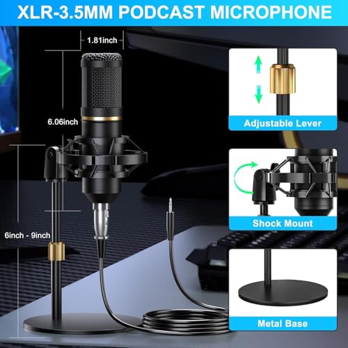 Image of Podcast Microphone Bundle for Live Streaming, Sound Card Audio Interface Mixer w 3.5mm Condenser Mic for Broad Casting with Voice Changer Denoise, Podcast Equipment Bundle for PC /Phone Gaming Singing