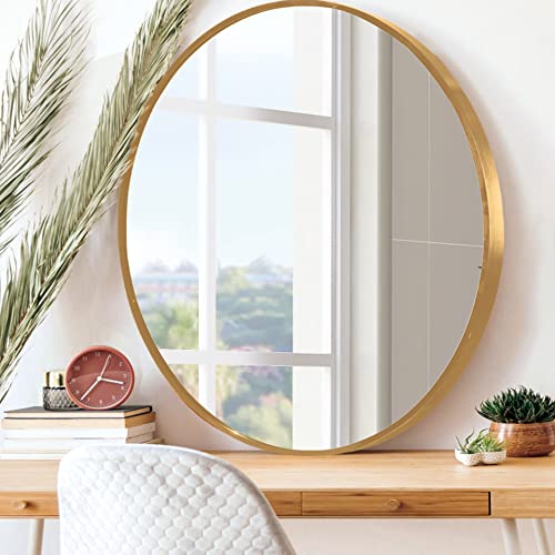Huovtr Round Mirror, Circle Mirror 16 Inch, Gold Round Wall Mirror Suitable For Bedroom, Vanity, Living Room, Bathroom, Entryway Wall Decor And More, Brushed Aluminum Frame Circle Mirrors For Wall #TOP20