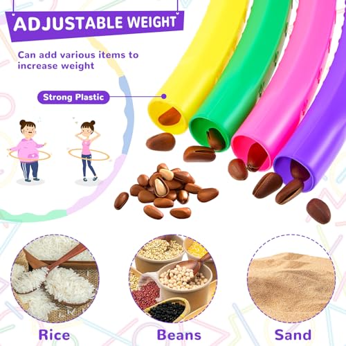Silipull 8 Pcs Toy Hoop and Jump Rope Set for Kids Include 4 Skipping Rope and 4 Detachable Weight Size Hoop Gymnastic Fitness Exercise Gift Equipment(Bamboo Style,Bright Color,26.38\'\')