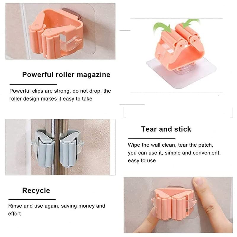 Krupasadhya Broom & Mop Organizer Self Adhesive Broom Stick Holder Mop and Broom Holder Stand Wiper Holder on Wall (Multicolor) 4 PCs 1
