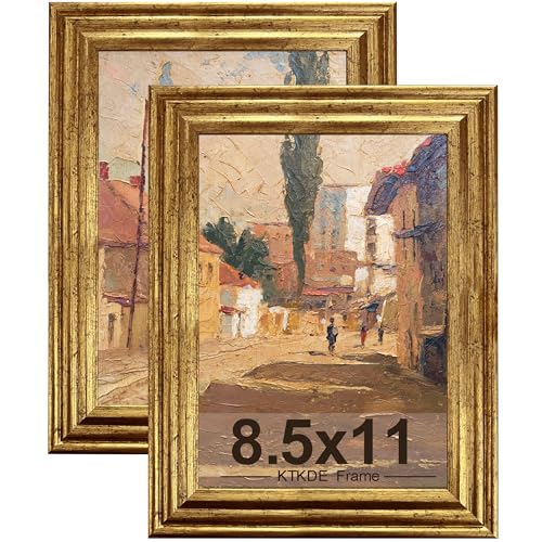 KTKDE 8.5x11 Picture Frame Set of 2 Ornate Vintage Gold Photo Frames 8.5 x 11 Antique Photo Frame for Wall Decor or Tabletop Display Retro Home Decor best gift